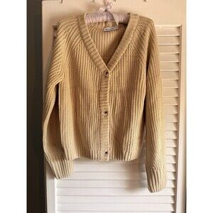 Pretty Garden M Beige Ribbed Chunky Knit Cardigan V-Neck Light Academia Cottage